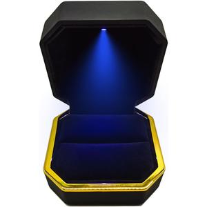 GBYAN Ring Box with LED Light Jewelry Display Gift Box for Proposal,Engagement, Wedding (black) (2.5" x 2.5" x 1.8")