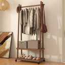 Solid Wood Clothing Rack with Wheels, Garment Rack Shelves, 23.6" Walnut