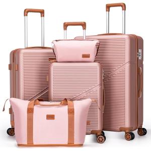 Cosbarn 5 Piece Luggage Sets with Spinner Wheels, Hardshell ABS Suitcase Set with Tsa Lock, Lightweight Hardside Waterproof Travel Suitcases for Men Women, RoseGold (20"/24"/28")