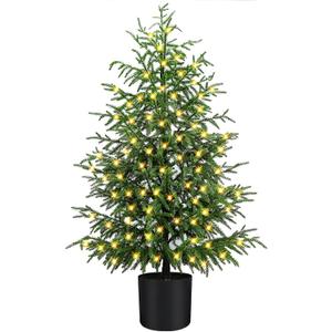 ENVEN 4FT Pre-Lit Artificial Norfolk Pine Christmas Tree Realistic Potted Tree with 100 LED Lights & 8-Function Battery Box, Pre-Assembled Faux Holiday Dcor for Indoor Use