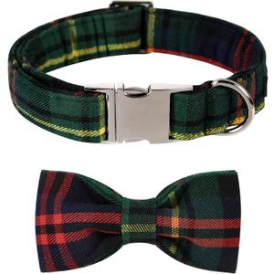 Lionet Paws Christmas Dog Collar with Bowtie Durable Adjustable Handmade Comfortable Bow Tie Dog Collar Green with Metal Buckle for Large Dogs,Girl Boy,Party,Festival,Holiday Style,Neck 16-24in