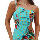 SPORLIKE Women One Piece Swimsuit Flounce Swimwear Hole Out Bathing Suit Padded Monokini (Blue, L)