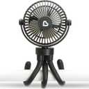 Munchkin Stroller Fan - Portable Fan for Travel, Baby Gear Accessory with 4 Speeds, Flexible Clip-on Leg Attachment, Rechargeable Battery, Black with Multicolored LED Lights
