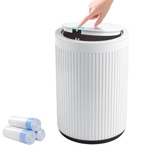 JiatuA Small Bathroom Trash Can with Lid, 2.1 Gallon Garbage Can with Pop-Up Lid Trash Bin Round Wastebasket for Kitchen Bedroom Office Living Room Toilet College Dorm, White