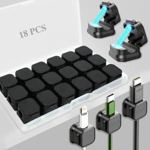 3 x 18 Pack Cord Organizer Holder,Magnetic Cable Clips Management, Easy Adhesive Phone USB Charger Cord Keeper, Hide Or Organize Desk Cable for Kitchen, Office, Car, Nightstand （Black）