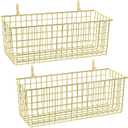 2 Sets Extra Large Hanging Wall Basket, Gold Metal Wire Baskets with Steel Hooks for Organizing, WallmountedFruit Vegetable Toy Snack Storage, Home Kitchen Bathroom Laundry Pantry Organizer