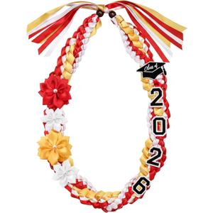 Lyrow 50'' 2026 Graduation Lei Double Braided Strands Graduation Ribbon Leis with 4 Satin Flowers Congrats Graduates Money Leis Class of 2026 Gift for Men Women