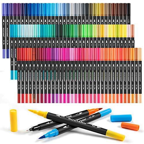 Mogyann Markers for Adult 100 Colors Dual Tip Pens with Fine and Brush Tip for Coloring and Calligraphy Drawing