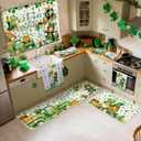13 Pcs St. Patrick's Day Kitchen Decor Set 3 Shamrock Kitchen Curtains Valance 2 Irish Rugs and Mats 4 Hand Towels 2 Pot Holders 2 Oven Mitts for Home Decor Cooking Grilling Housewarming Gift