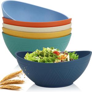 Homienly 60oz Wheat Straw Bowls Set of 6 Salad bowls Large Capacity Popcorn Bowl Unbreakable Serving Bowls Microwave & Dishwasher Safe Bowl Set Alternative for Plastic Bowls for Kitchen - Multi-colors (60 OZ Large, 6 PCS-Multi)