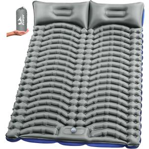 Double Sleeping Pad for Camping - Ultralight Air Mattress with Pillows, Built-in Foot Pump, Compact Inflatable 2-Person Portable Mat for Backpacking, Hiking, Tent, Car Travel, Beach，Road Trip, Full