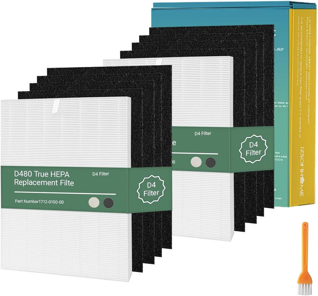 Compatible with Winix D480 Air Purifier,D480 True HEPA Replacement Filter D4,1712-0100-00,2PCS H13 True HEPA Filter+8PCS Activated Carbon Filters(2+8)