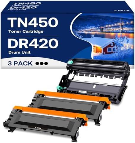 WOEBYAS TN450 Toner Cartridge DR420 Drum Unit Replacement for Brother TN450 TN-450 TN420 DR-420 Work with HL-2270DW HL-2280DW HL-2230 MFC-7860DW Intellifax 2840 2940 (2 Toner +1 Drum,3 Pack)
