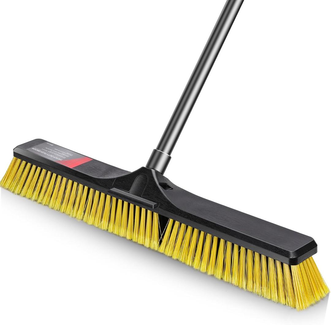 24" Push Broom,Masthome Industrial Broom with Stiff Bristles,Outdoor Broom Heavy Duty and 55" Long Handle,Heavy Duty Broom Brush for Garage Yard Patio Warehouse Concrete Floor Cleaning