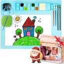 Silicone Art Mat with Cup, Painting Mat for Crafts Resin Casting, Artist Mat with Pen Holders for Kids Gift, Clay, DIY Creations and Play Doh, Christmas Gift for Kids (Blue)