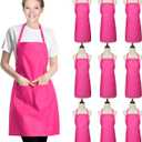 9 Pack Pink Apron for Women Adult Girls Ladies with Pockets - Bib Kitchen Aprons Bulk for Cooking Painting BBQ Grilling Baking (9 Pack, Pink)