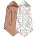 Yoofoss Hooded Baby Towels for Newborn 2 Pack 100% Muslin Organic Cotton Baby Bath Towel with Hood for Babies, Infant, Toddler and Kids, 32x32Inch, Soft and Absorbent Newborn Essential, Giraffe