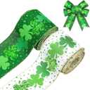 20 Yard St Patricks Day Wired Edge Ribbons 2 Rolls Craft Ribbon for DIY Wreaths Bows Wrapping Present Decoration, 2.5 Inch Wide (Shamrock)