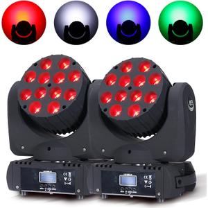 Moving Head Light Beam Wash 12x12W LED Stage Lighting RGBW 4in1 Professional DMX 512 Strobe Effect Sound Activated DJ Lights for DJ Night Clubs Disco KTV Bar Show (2 Pack)