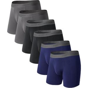 DAVID ARCHY Mens Underwear Boxer Briefs Breathable Soft Moisture-Wicking with Fly Underwear for Men Multipack (B, Black/Dark Gray/Navy Blue-6.5"in 6 Pack)