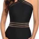 Tempt Me Women Crisscross One Piece Swimsuit Tummy Control Bathing Suit Front Crossover Swimwear (Black-1) M