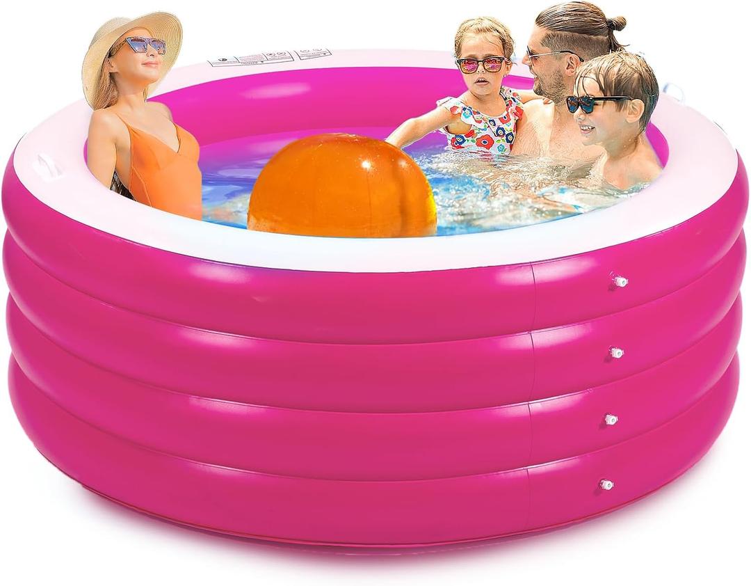 Biange Blow Up Pool, 72" X 30" Deep Round Inflatable Swimming Adult Pool, Backyard Inflatable Pool for Kids Swimming, Pink