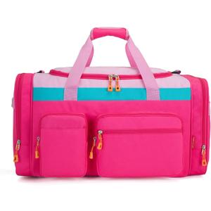 Large Kids Duffle Bag for Travel, Overnight, or Weekender, 22" inch (Pink Rose), 22.0"L x 12.0" H x 12.0"W