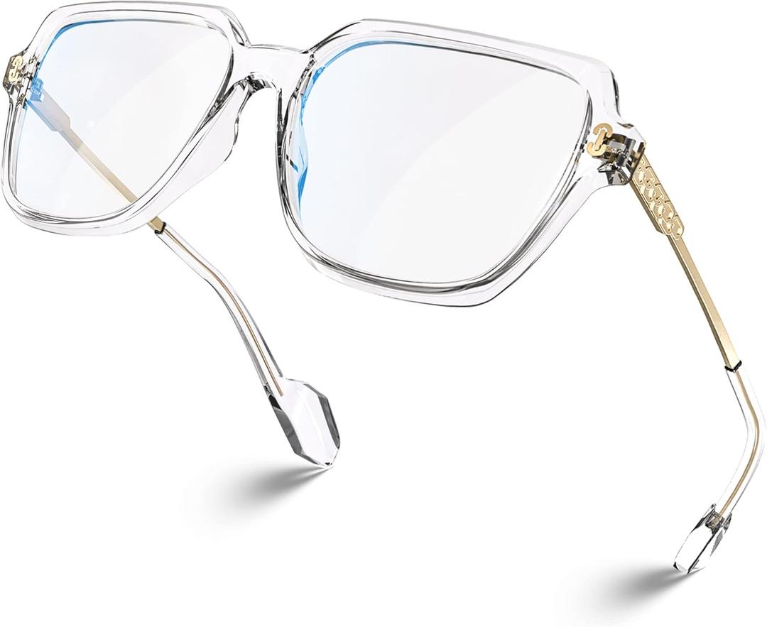 VISOONE Oversized Blue Light Blocking Glasses with Chic Square TR90 Frame and Metal Temple for Women Men REMY (Crystal Clear)