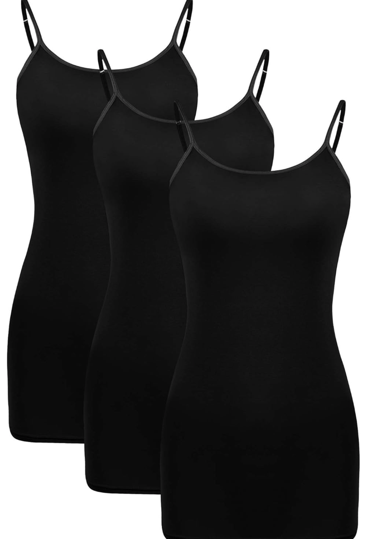 WILLBOND 3 Pieces Women Basic Long Tanks Adjustable Spaghetti Strap Camisole Top L