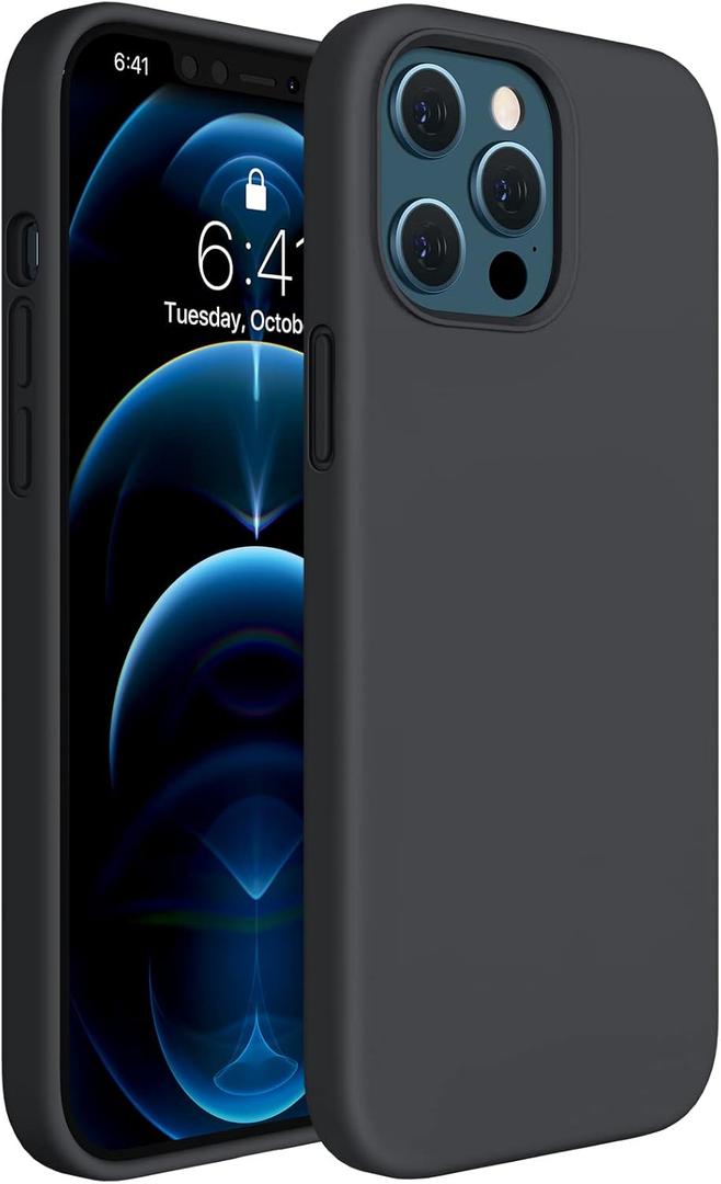 Miracase Compatible with iPhone 12 Pro Max Case, [Soft Anti-Scratch Microfiber Lining], Liquid Silicone Case Gel Rubber Shockproof Drop Protection Phone Case for 12 Pro Max, Black