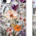 LUHOURI for iPhone 12 Mini Case,Wireless Charging Compatible,Dual-Layer - Soft Silicone Inner + Hard Outer Shell,Cute Wildflower Design,Protective Phone Cover for Women - Marble Pressed Flowers