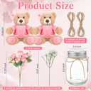 Pink 6 Set Baby Shower Bear Centerpieces for Tables Mason-Style Glass Jars with Artificial Peonies and Baby's Breath Rustic Table Decor for Gender Reveal Party Wedding