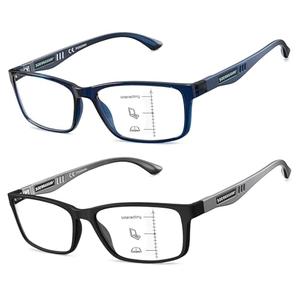 CARA Progressive Reading Glasses for Men Multifocus TR90 Readers, Extremely Lightweight Blue Light Blocking Eyeglasses 2 Pack(1.75x)