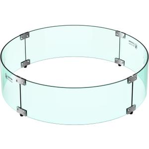 Skyflame 24" Round Fire Pit Glass Wind Guard, Thick & Clear Tempered Glass Flame Shield with Bracket & Feet, Fit for Outdoor Propane/Natural Gas Fire Pit/Table