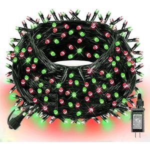 Dazzle Bright Red and Green Christmas String Lights, 300 LED 100 FT Connectable Waterproof String Lights Green Wire with 8 Modes, Xmas Vintage Decorations for Indoor Outdoor Party Yard Garden Decor