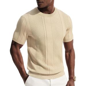 PJ PAUL JONES Mens T-Shirts Knit Tee Shirt Textured Crewneck Tee Short Sleeves T Shirt (Beige, XL)