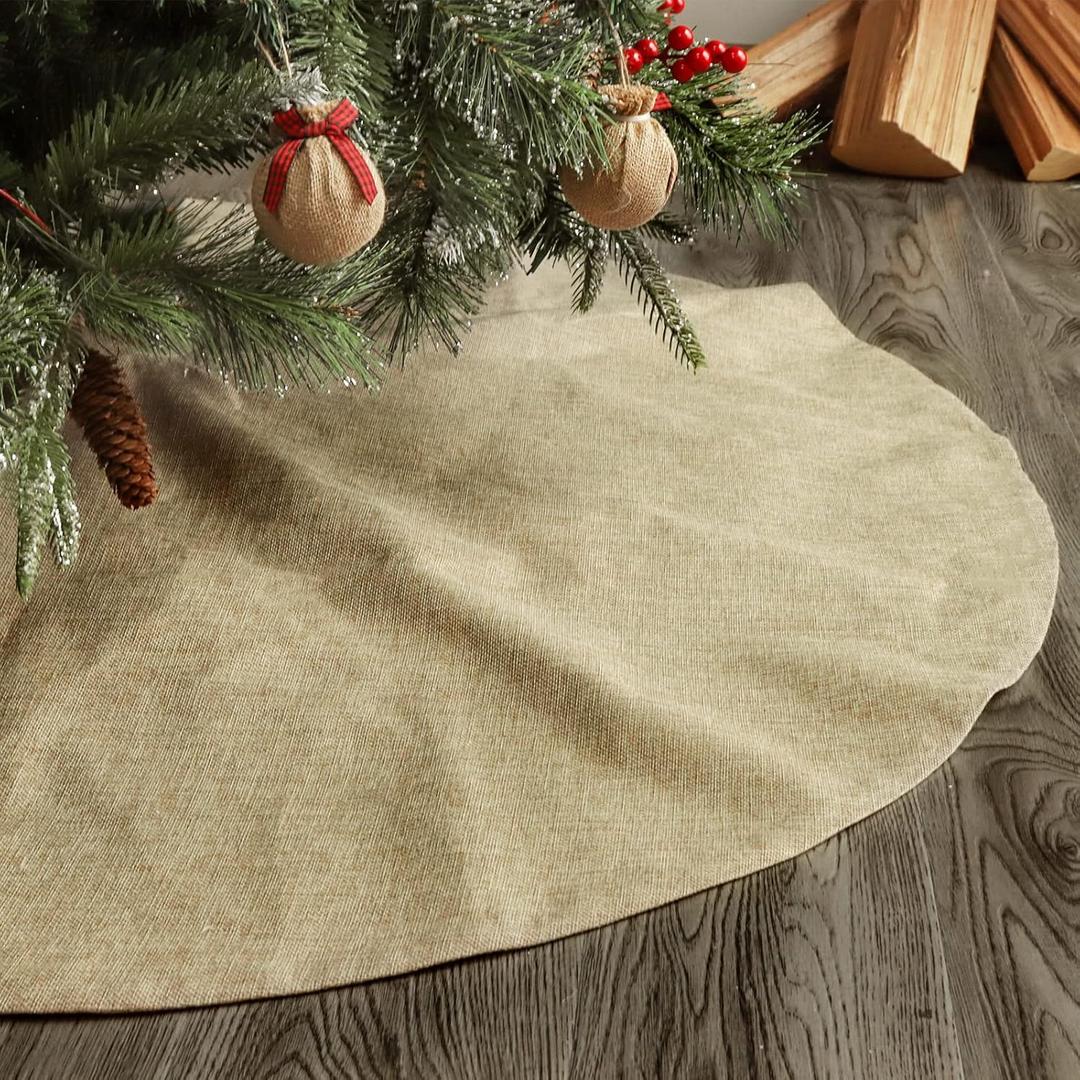 Ivenf Christmas Tree Skirt, 48 inches Large Burlap Double-Layer Plain Tree Skirts, Rustic Jute Tree Skirt for Xmas Holiday Home Decor, Fall Winter Farmhouse Brown Burlap Christmas Decorations Indoor