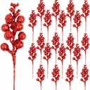DIYASY Artificial Red Berry Stems,20 Pcs 7.8 Inch Glitter Christmas Tree Picks for Christmas Tree Ornaments,DIY Xmas Wreath, Holiday and Home Decoration