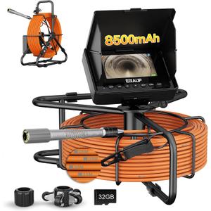 Sewer Camera, 100 ft/30 m, 4.3" Pipe Drain Inspection Camera with DVR Function and 12 Pcs LED Lights, IP68 Waterproof 23 mm Industrial Endoscope, Meter Marker, Included 32GB Card