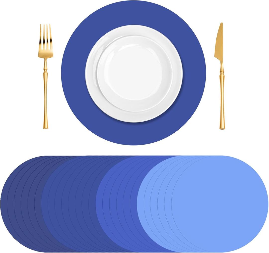100 Pcs Blue Paper Place Mats 13.5 Inch Round Placemats Gradient Disposable Table Mats for Birthday Party Wedding Baby Shower Reception Decor
