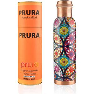 Pure Printed Copper Water Bottle 32 oz - Leak Proof Ayurvedic Drinkware Copper Vessel for Sports, Gym, Outdoors, Yoga, Health Benefits
