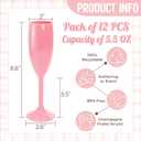 12 Pack Acrylic Champagne Flutes, 5.5 Oz Pink Wedding Toasting Glasses with Bows Drink Tags, Unbreakable Wine Drinking Goblet Champagne Stemmed Cups for Wedding Party Anniversary