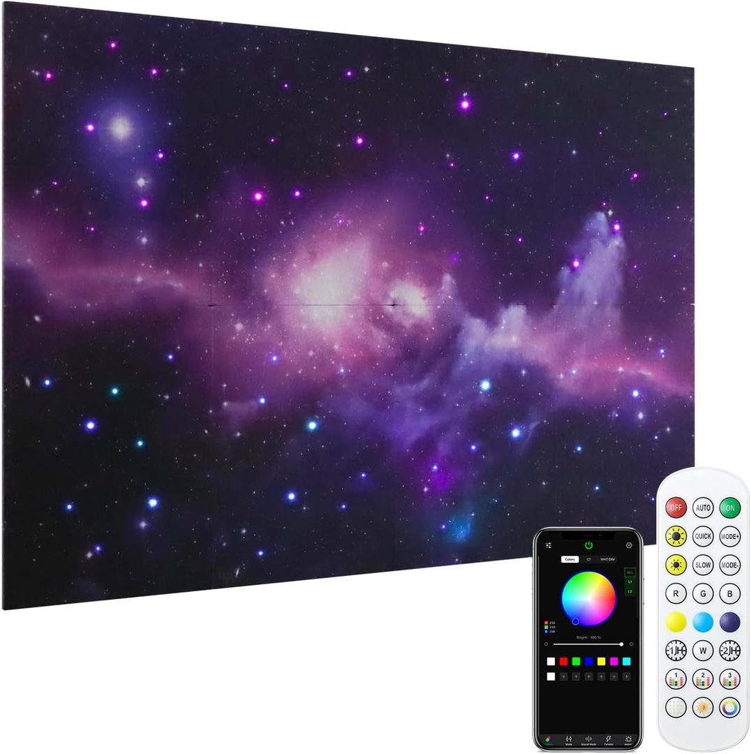 8 Pack Sound Proof Foam Panels for Walls, 48" X32" Art Acoustic Panels Soundproof Wall Panel with Fiber Optic Starlight, Decorative Acoustic Wall Panel for Home Office Gaming Kids Room Starry Night