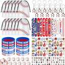 132 Pcs Baseball Party Favors Drawstring Bags Baseball Goodie Bag with Mini Ball, Wristband, Slap bracelets, Keychains, Baseball Stickers,Tattoo Stickers for Baseball Themed Party Supplies