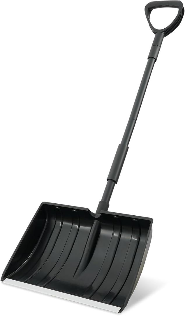 Snow Shovel for Driveway, Plastic Snow Shovels for Snow Removal with Ergonomic D-Grip, Heavy Duty 16 inch Wide Snow Shovel with Metal Handle, 48 inch Long Portable Snow Shovel for Car,Outdoor, Black