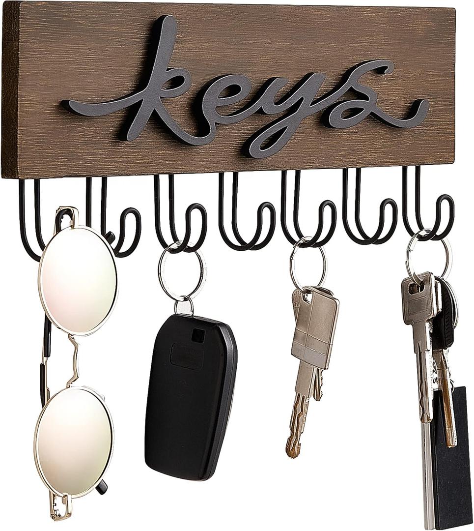 Mkono Key Holder for Wall Decorative with 7 Hooks, Wall Mounted Keys Hanger Organizer Rustic Wood Hanging Key Hooks Home Decor Farmhouse Entryway, Hallway, Office