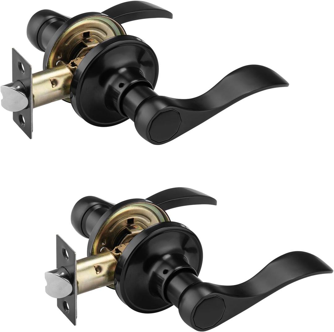NCL 2 Pack Black Door Handle Interior, Wave Door Lever Door Knob for Hall