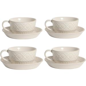 LOWYEPAULHO Cappuccino Cups with Saucers, 5''Ceramic Coffee Cup and Saucer set for Au Lait, Double shot, Latte, Cafe Mocha,Set of 4
