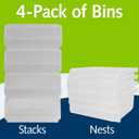 ReadySpace Plastic Containers for Organizing and Storage Bins for Drawers, Desks, Office Organization, and Garage, Stackable Bins, Medium-Wide (5" x 11" x 11"), 4-Pack, Clear