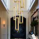 ykolupty Modern Led Gold Chandelier Adjustable 6 Rings Crystal Chandelier for Living Room Foyer Stairwell Lighting High Ceiling Lamp Dimmable 2700K-6000K